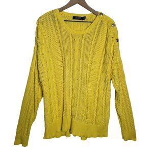 LRL Ralph Lauren Womens 3XL Yellow Cable Knit Long Sleeve Sweater Cotton Preppy
